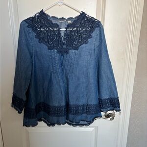 HOLDING HORSES Denim Blue Lace Blouse